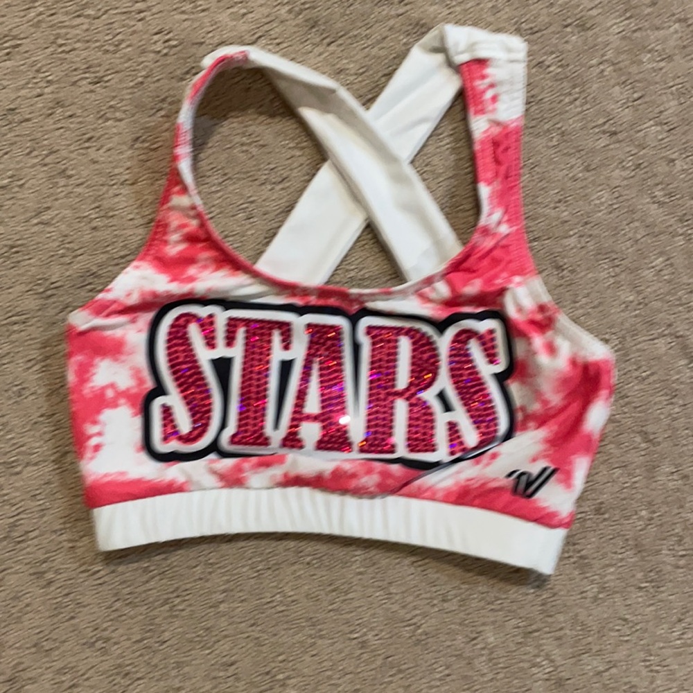 Shooting Stars pink and white tie day sports bra